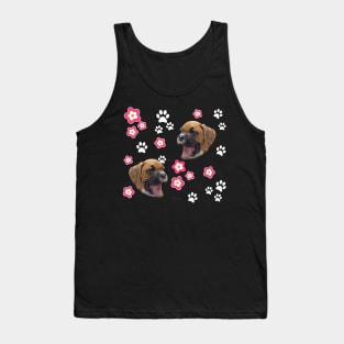 Cute Boxer Puppy, on Teal Green with Flowers Tank Top